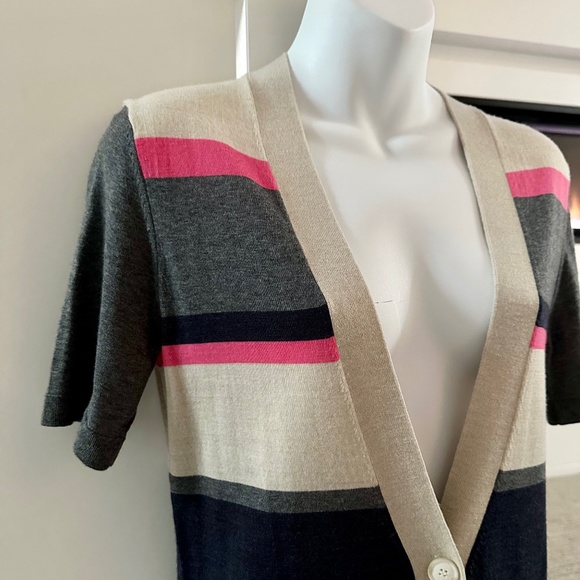 THEORY Unique Striped Button Front Cardigan Sweater Sz M - Picture 3 of 4